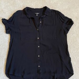 Lucky Brand black button up short sleeve blouse
